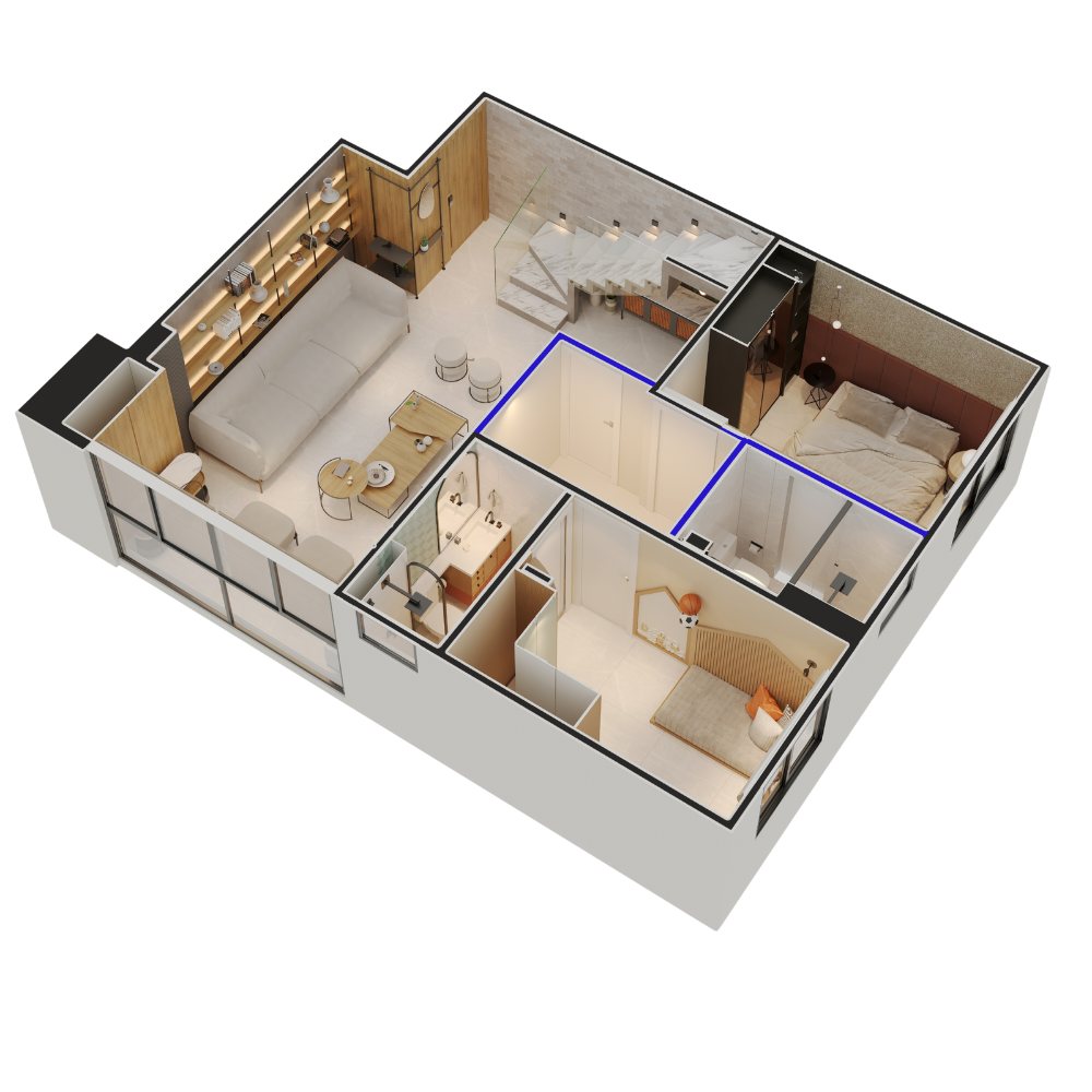 Planta humanizada do pavimento inferior da cobertura do Van Gogh Residencial