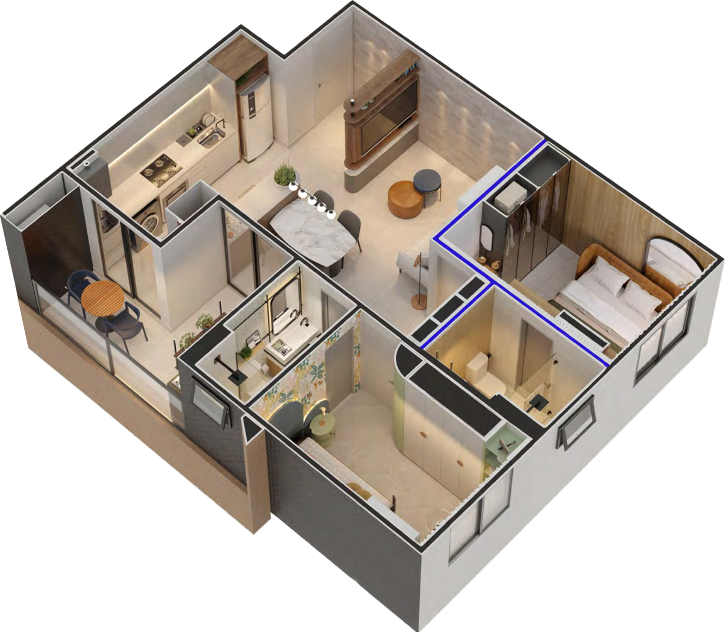 Planta humanizada do apartamento tipo do Van Gogh Residencial